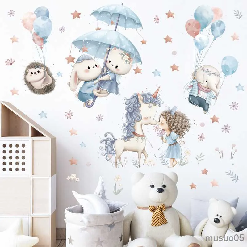 Autocollants de jouets pour enfants Stickers muraux de princesse de bande dessinée pour chambres de bébé Décoration murale de chambre d'enfants Stickers muraux de lapin volant Décoration de chambre Décoration de maison