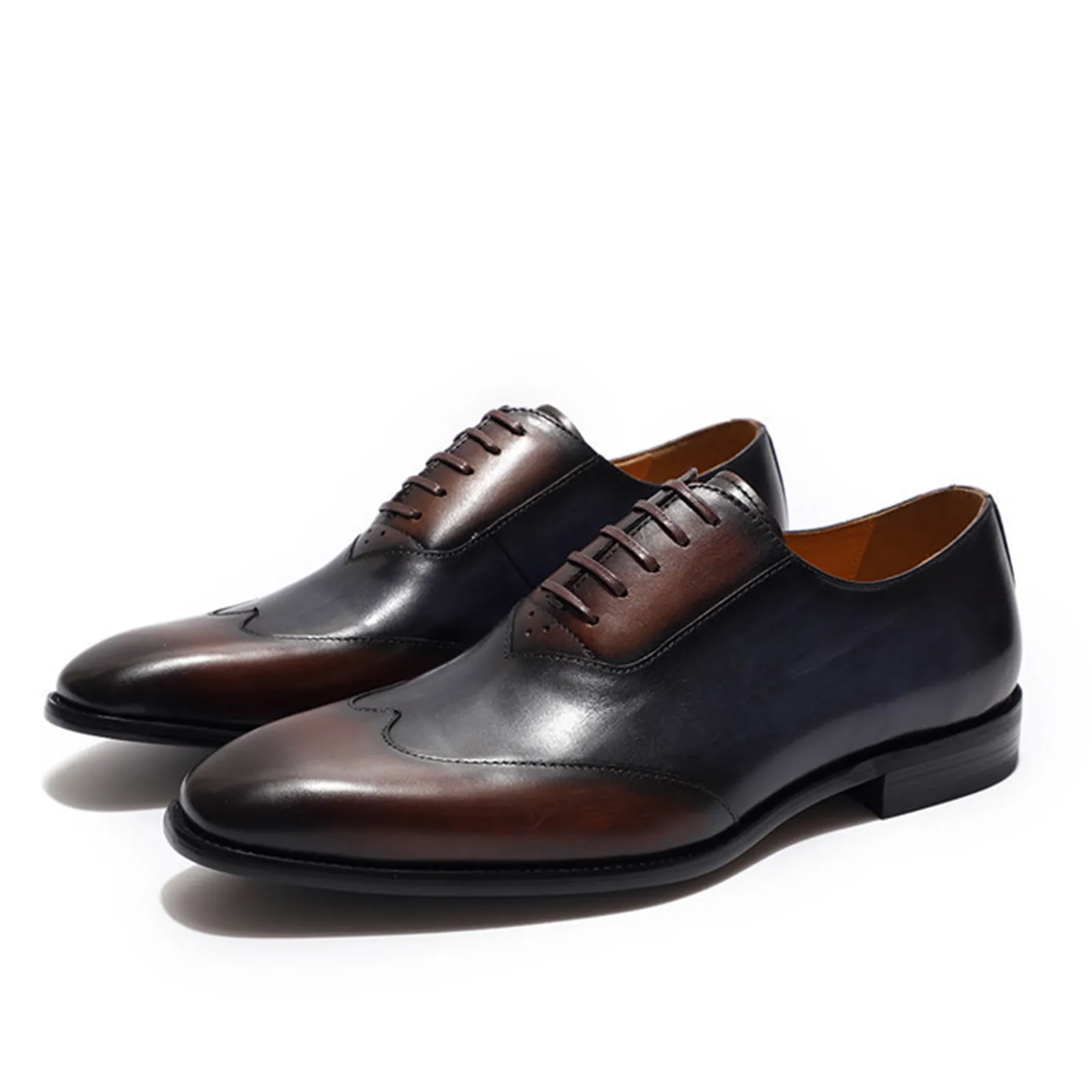 Echtes Rindsleder-Schuhe, Business-Casual, britische Herren-Schnürschuhe, Derby, hell, formell, Oxford, handgefertigt, Schwarz, große Größe, Patchwork