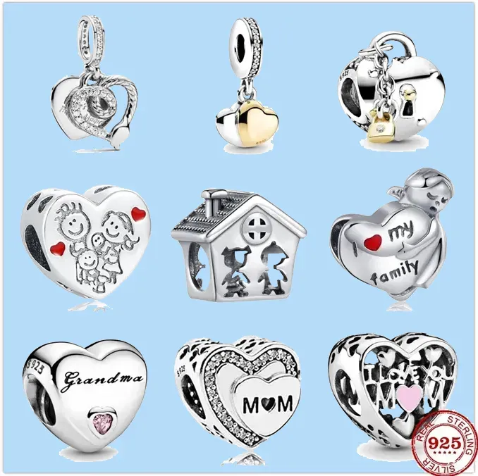 925 charm beads accessories fit pandora charms jewelry Wholesale European i love my family mom grandma lock heart diy