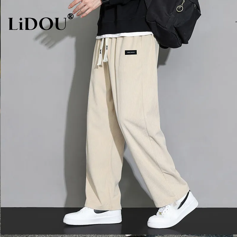 Männer Hosen Frühling Herbst Mode Temperament Koreanische Cord Breite bein Mann Lose Beiläufige Einfarbig Männliche Jogginghose Streetwear Kleidung 230512