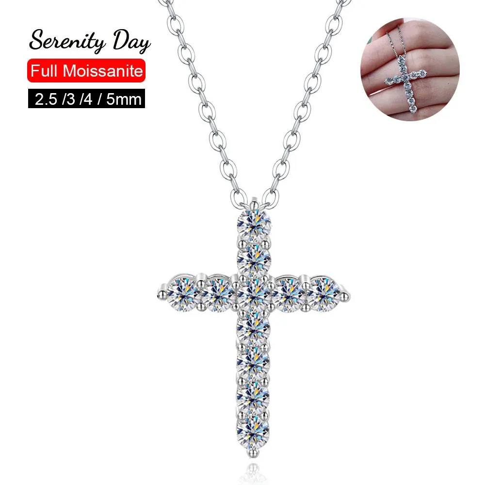 Pendentif Colliers Serenty Day Real D Couleur 3mm 4mm 5mm Silice Fondue Croix Collier Convient aux Femmes 100% S925 Argent Sterling Jésus Chaîne Exquis Bijoux 230512