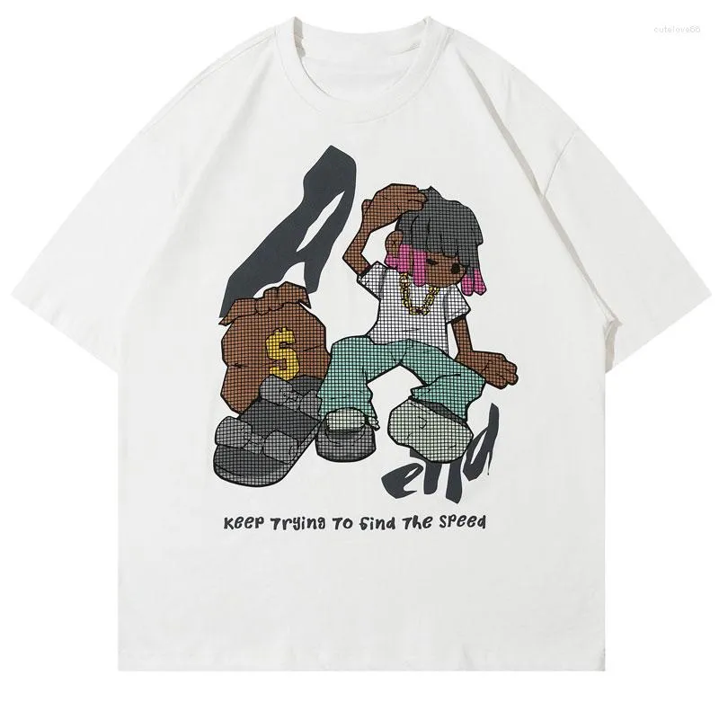 Erkekler Hip Hop T-Shirt Sokak Giyim Y2K Harajuku Çizgi Film Baskı Pamuk Tee 2023 Moda Günlük Gevşek Büyük Boy Tişörtü