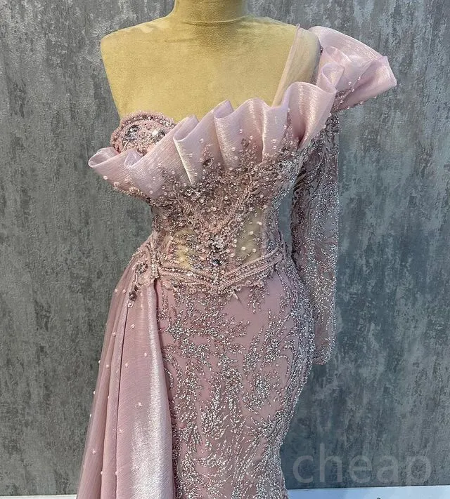 2023 May Aso Ebi Pink Mermaid Prom Dresss Beaded Crystals Evening Formal Party Second Reception Birthday Engagement Gowns Dress Robe De Soiree ZJ279