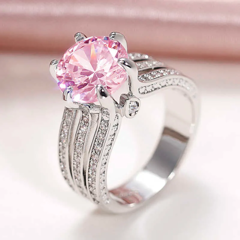 Anillos de banda Hermosos anillos de boda para mujer con rosa blanco Cubico Clasico Eternidad Anillos de compromiso Joyas de gota