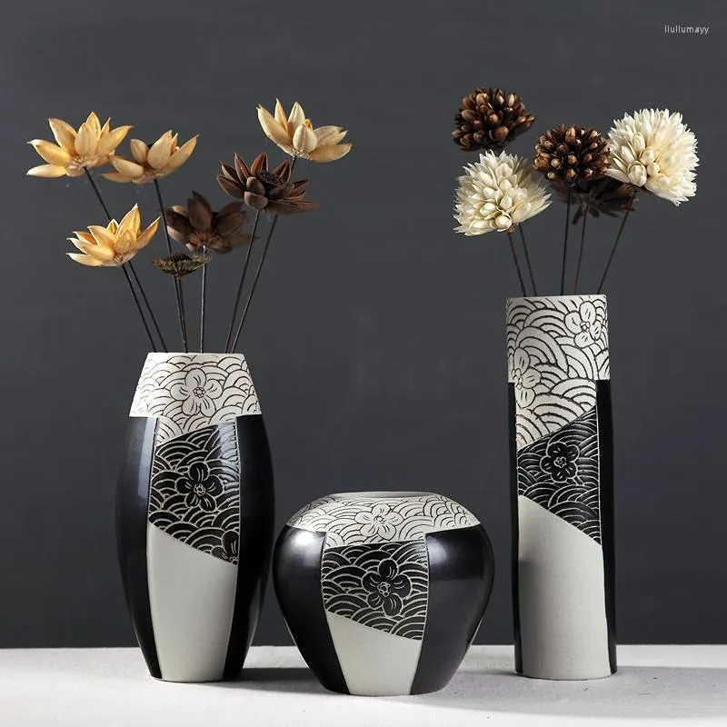 Vasos ikebana estética minimalista de cerâmica chinesa moderna flores secas secas vaso ceramica sala decoração yy50hp