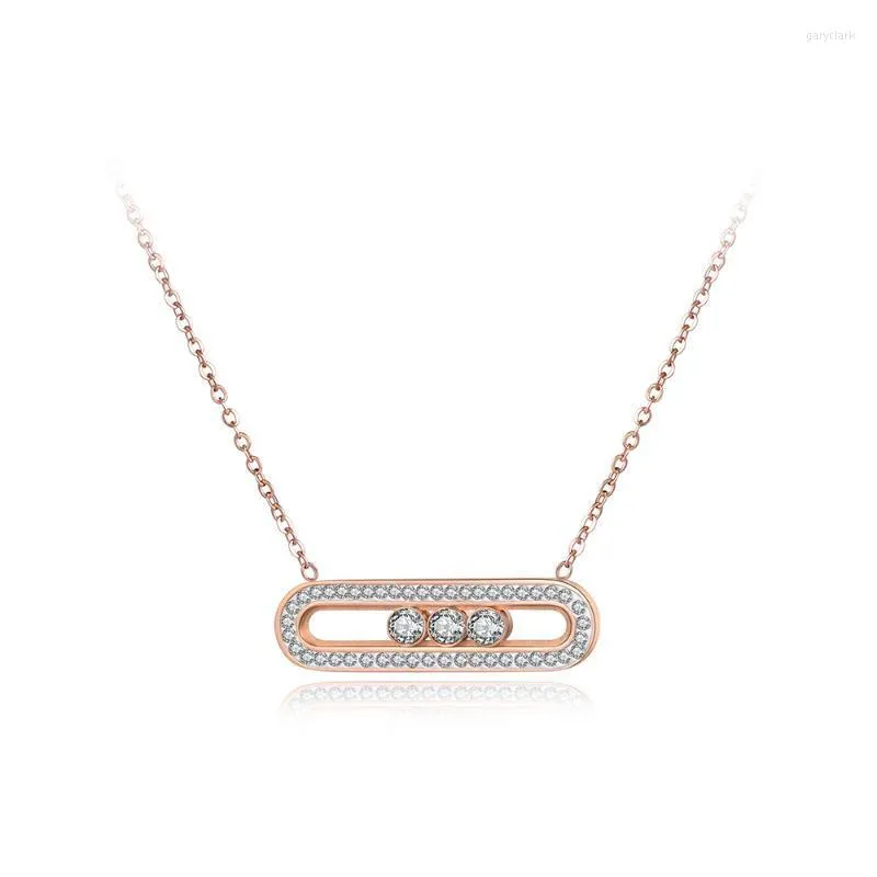 Pendant Necklaces Necklace Stainless Steel Silver & Rose Gold Color Slidable Rhinestone Crystal Engagemen Jewelry N18074