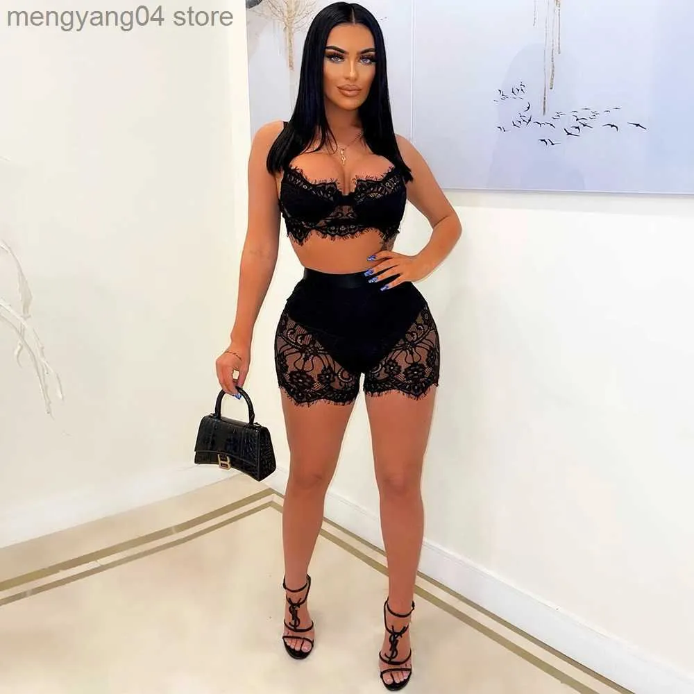 Sexy See Through Lace Tracksuit Set For Women Bralette, Crop Top