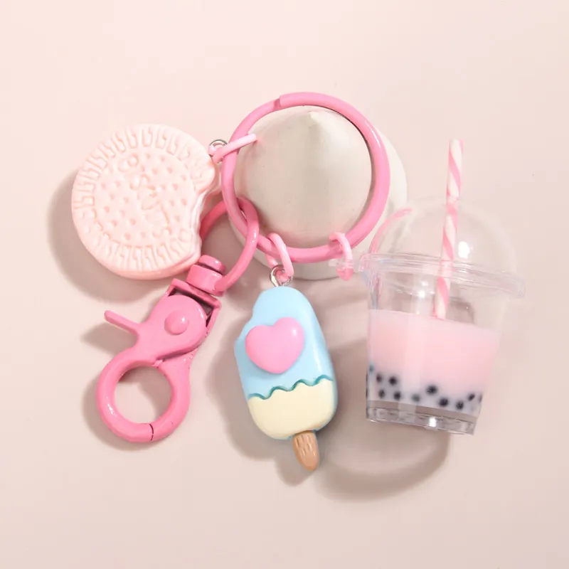 Keychains fofos Chaves de gelo chubble Tea Biscoit Rink anéis de chave rosa amizade para a melhor amiga mulher girl holdbag jóias