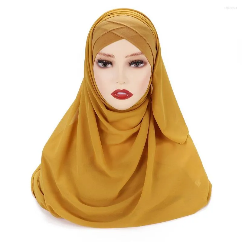 Lenços instantâneos hijabs chiffon hijab lenço com bonets de capas de camisa cruzada Design de marca muçulmana