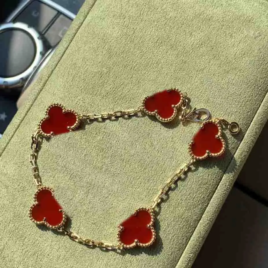 Luxury S925 Silver Chamilia Bracelet Argos With 5 Flower Red Agate