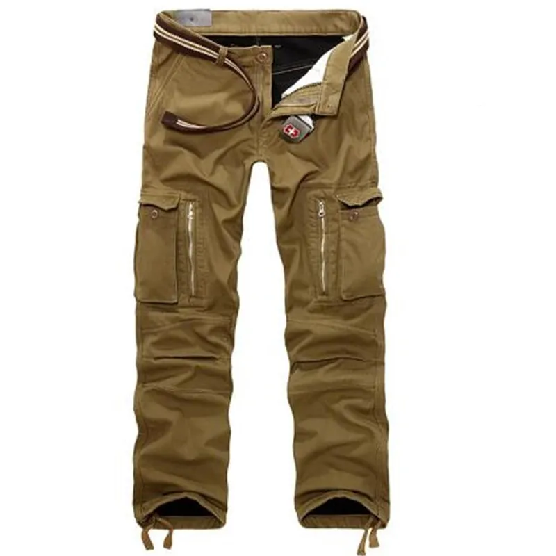 Męskie spodnie męskie spodnie ładunkowe Zimowe grube ciepłe spodnie Pełna długość multi kieszeni swobodny wojskowy workowate spodnie spodni plus rozmiar 28-44 230515