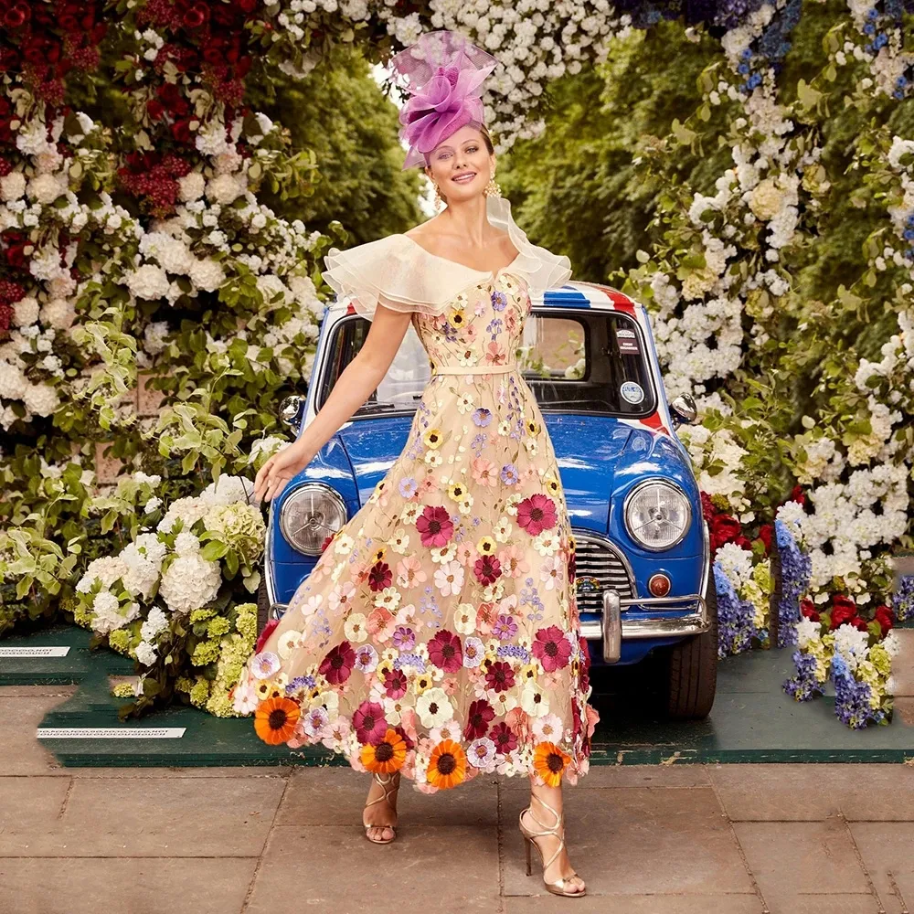 Floral tea length mother of the bride dresses sales