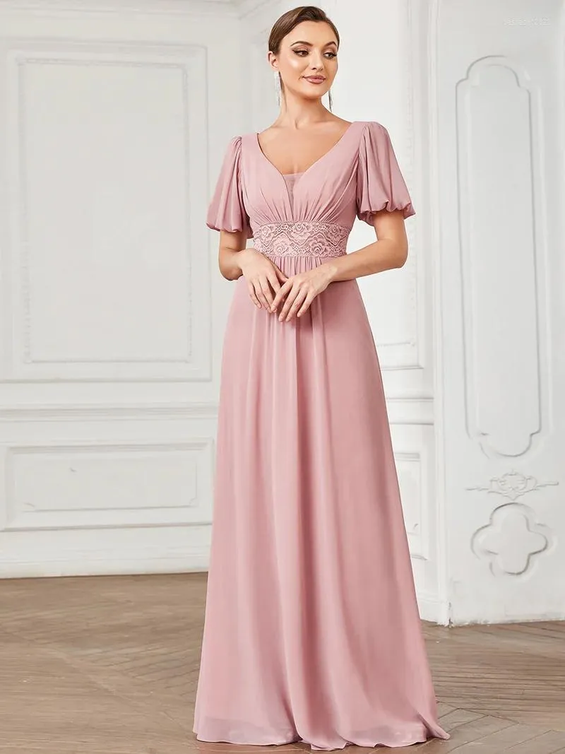 Party Dresses Elegant Evening Long Short V-Neck Straight Floor-Length Chiffon Gown 2023 Ever Pretty Of Simple Prom Women Dresss