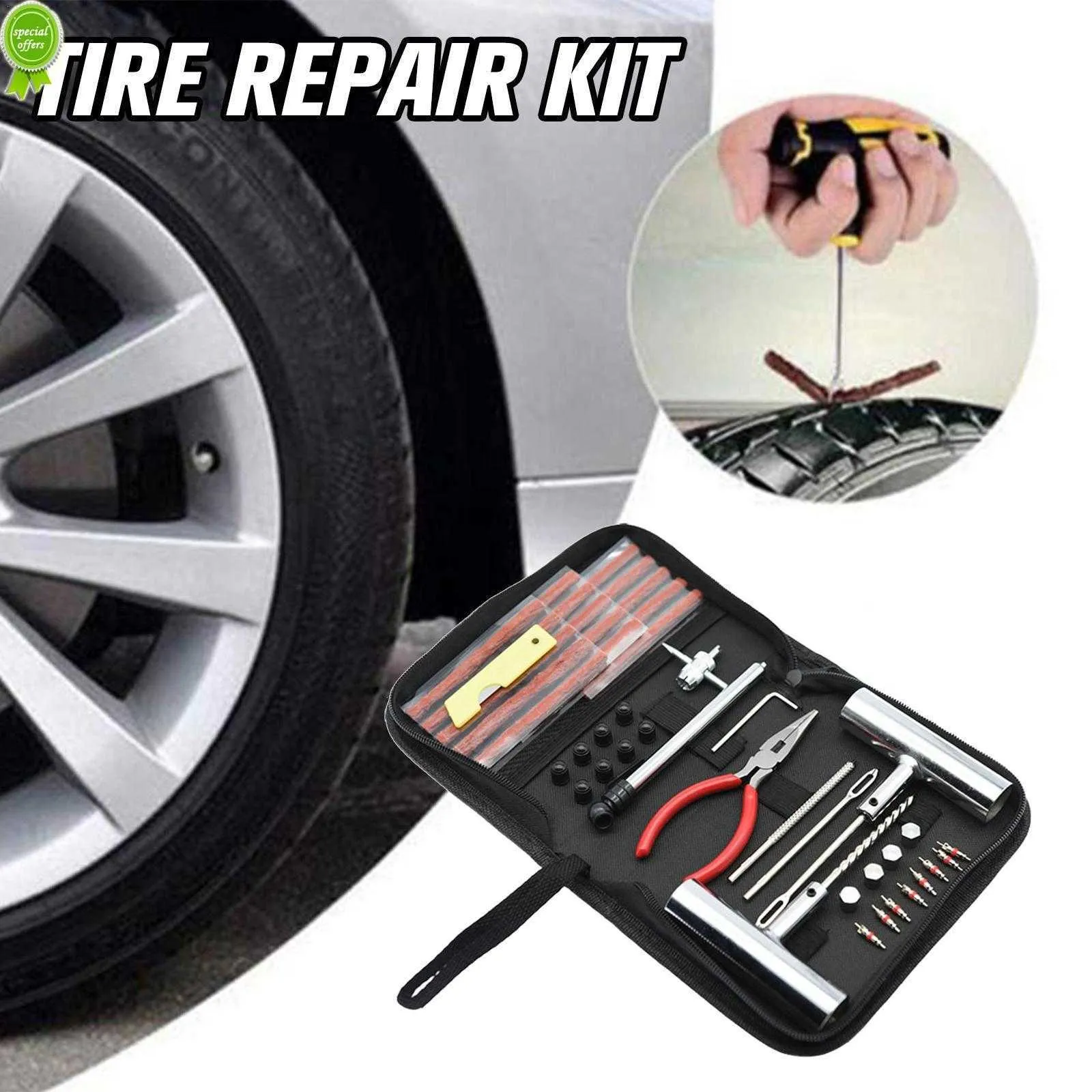 Kit de Réparation Pneu Tubeless Voiture Moto Auto Crevaison