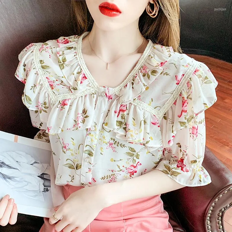Blusas De Mujer Blusa De Gasa Con Estampado Floral Blusas De