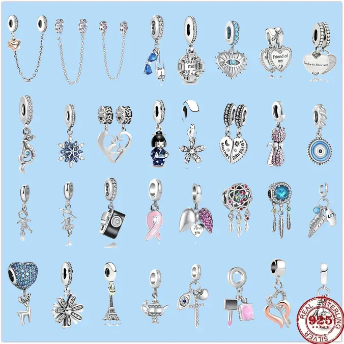 925 Charm koraliki Akcesoria Fit Pandora Charms Biżuteria Dangle Charm Kobiety Koraliki Wysokiej jakości prezent biżuterii hurtowo nowe serce rodzina bezpieczeństwa Chian