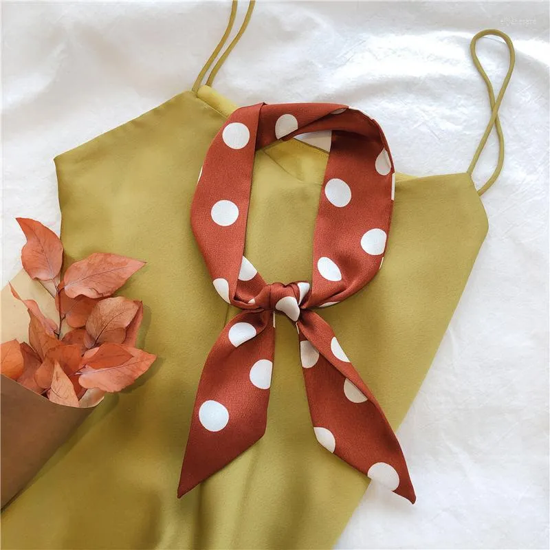 Scarves &Dolphin Spring Women Long Scarf 86x6cm Dot Love Feather Print Chiffon Silk Small Tie Brick Red Headband Bag Ribbon Choker