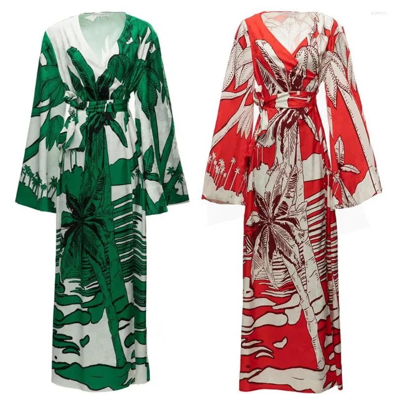 Casual Dresses HIGH QUALITY Designer Inspired Women Printed Jacquard Long Maxi Dress In RED GREEN