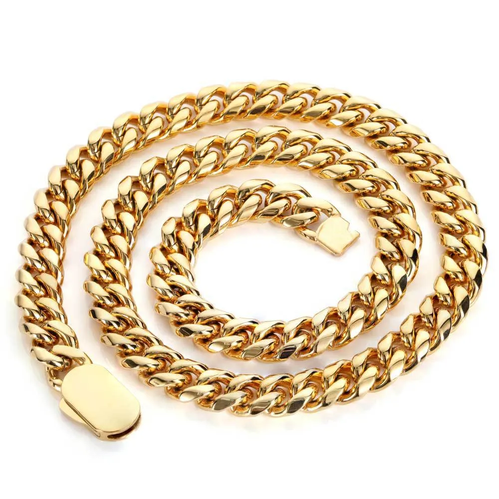 26 inch Hot selling hiphop persoonlijkheid 18 K goud vulling enkelzijdig gesp Cubaanse ketting gecodeerde ronde grond ketting 12mm