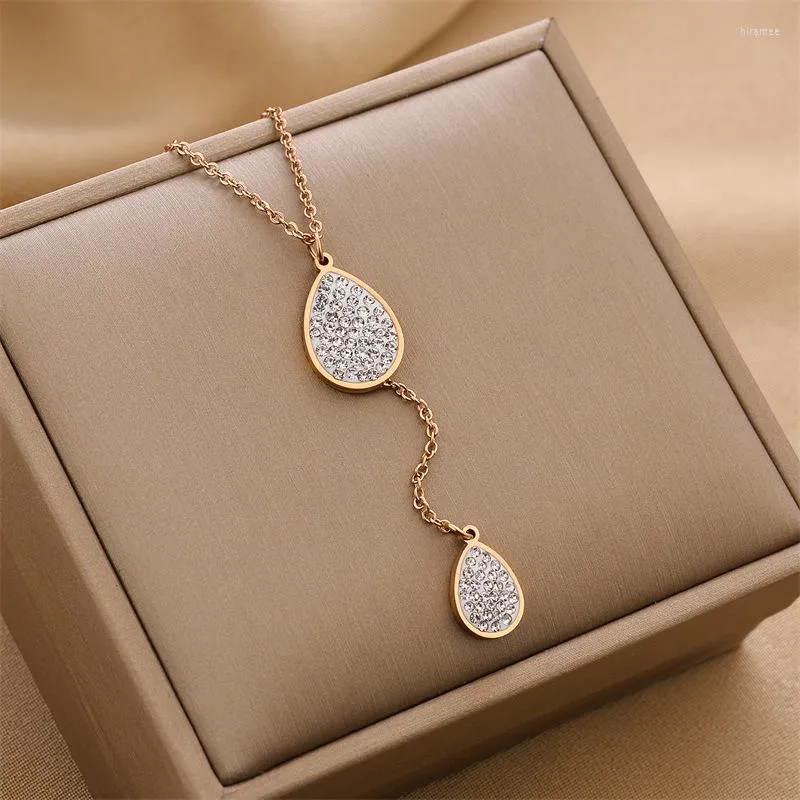 Pendant Necklaces 2023 Trendy Tennis Racket Oval Cubic Zirconia Double Stainless Steel Necklace Do Not Fade Hip Hop Jewelry Wholesale