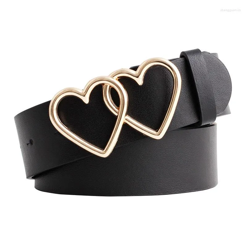 Belts Fashion Luxury For Women Mental Love Leather High Quality Belt Alloy Double Ring Circle Heart-shaped Thin Adjustable