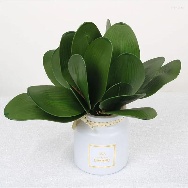 Decorative Flowers Artificial Phalaenopsis Leaf PVC Green Wedding Party Plant Potted Flower Arrangement Home Table Decor Fake Orchid Leaves