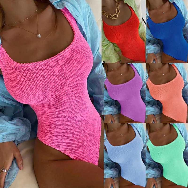 Kvinnors badkläder 2023 Nya Sty Sexiga kvinnor One Piece Swimsuit Badkläder FA Solid Push Up Thong Bather Bathing Suit Monokini Brazilian Swimming H230515