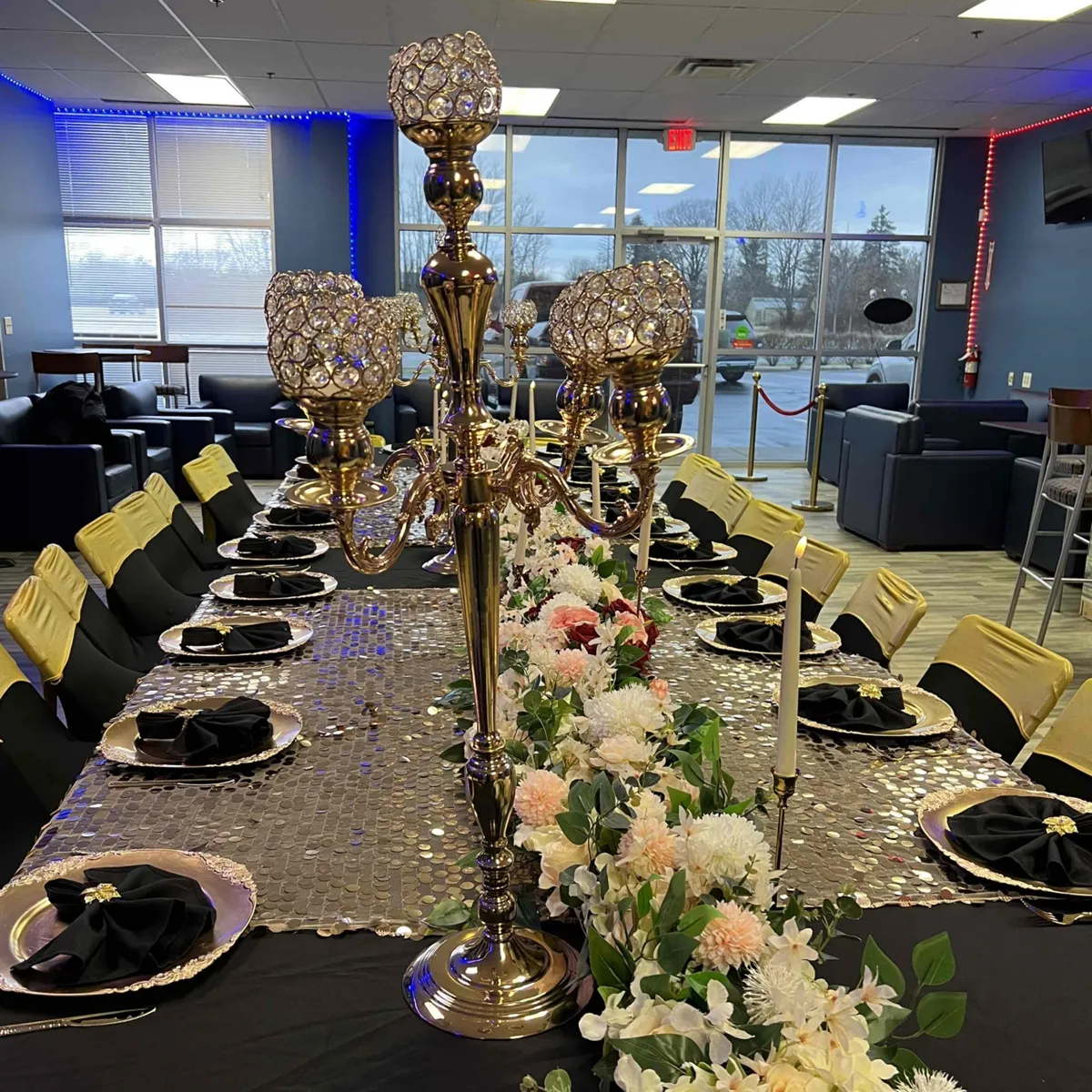 Yeni stil uzun boylu altın kristal 5 kollar şamdan çiçek standı centerpieces altın 5 mum tutucu düğün dekorasyonu imake892