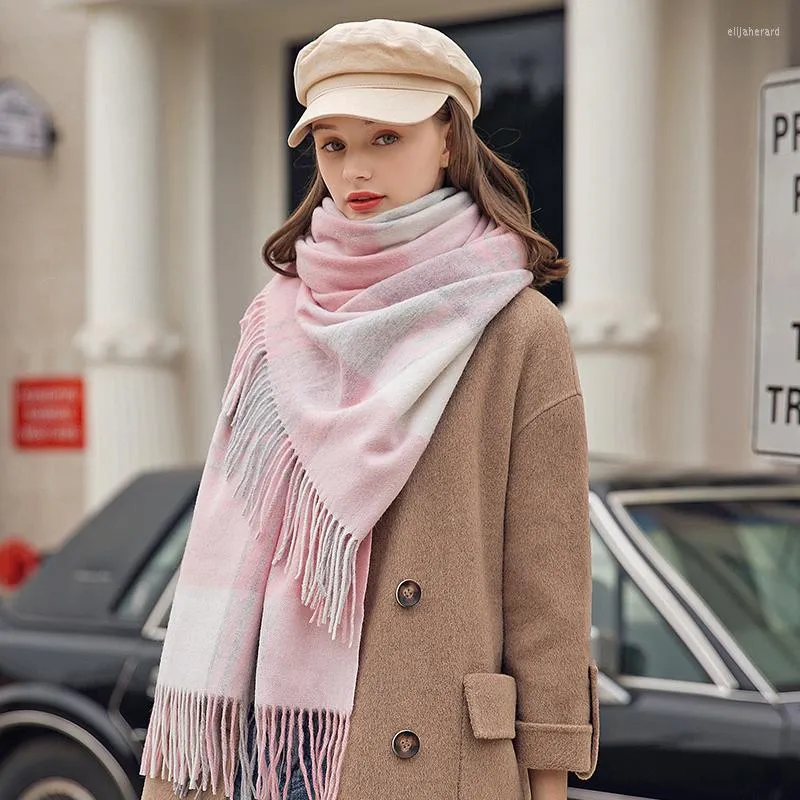 2023 Womens Plaid Wool Scarf Autumn Winter Outdoor Lattice Woolen