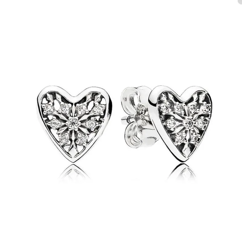 100% 925 Silver Heart Shape Stud Oreing Boucle pour pandora bijoux Crystal Diamond Wedding Party Oreads For Women Girlfriend Gift Designer Boucle d'oreille avec boîte d'origine