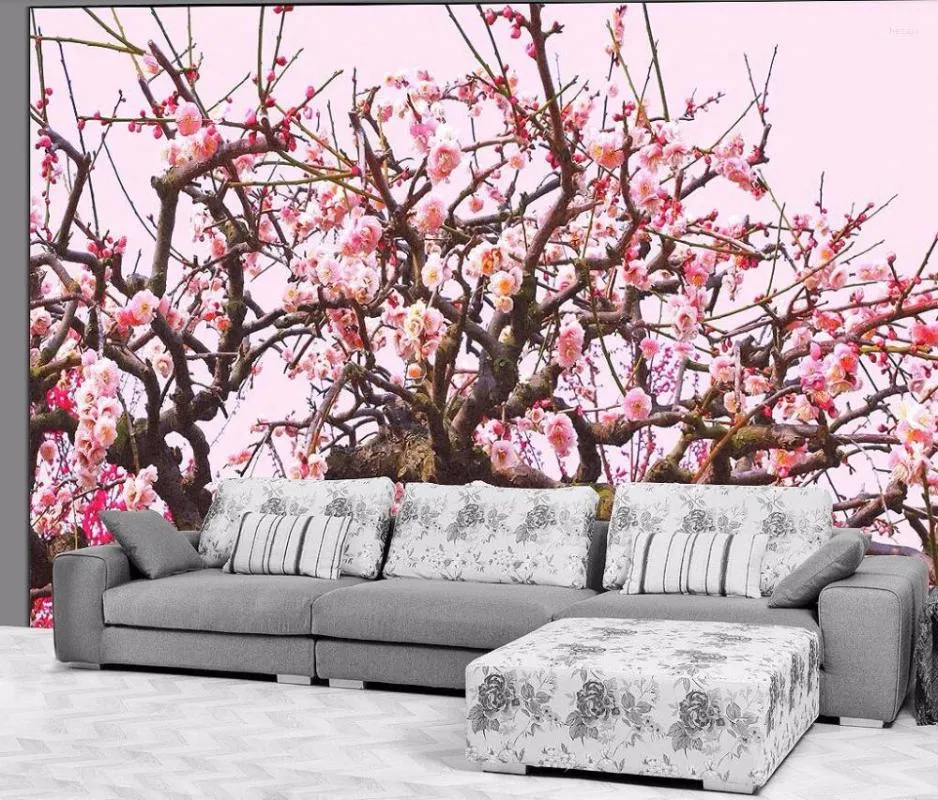 Wallpapers cjsir Custom Wallpaper Tree Peach TV Achtergrond Wall Living Room Slaapkamer Sofa Home Decoratie 3D