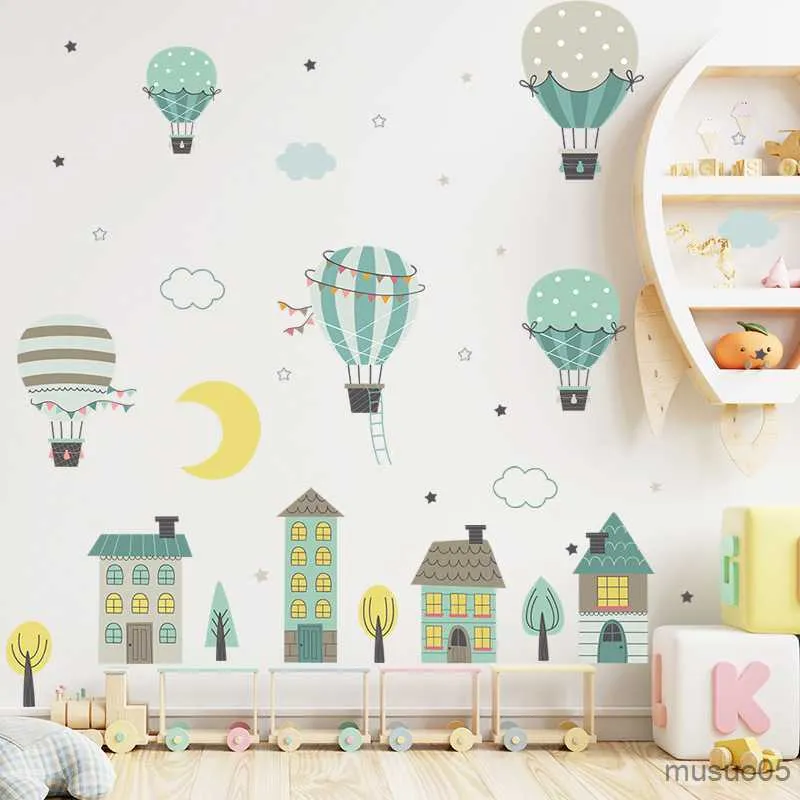 Cartoon House Balloons Self Adhesive Nursery Wall Stickers Kmart For
