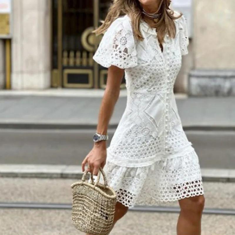 Plus Size Macys Womens Sundresses Shirt Dress Knee Length Everyday Dresses  With Sleeves Chic Lace V-Neck Mini Dress Womens Fashion