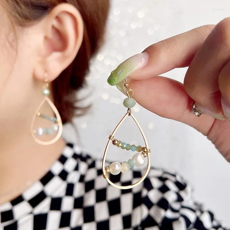 Boucles d'oreilles pendantes RKR pour femmes Unique pierre naturelle Baroque Imitation perle perles de verre alliage oreille crochet 2023 bijoux de mode