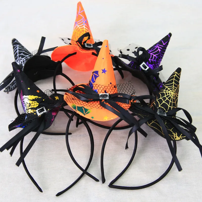 Cadılar Bayramı Cadı Şapkalı Hoop Dekorasyonu Hayalet Ball Performans Kafası Toka Cadı Şapk Tayma Dantel Saç Çember