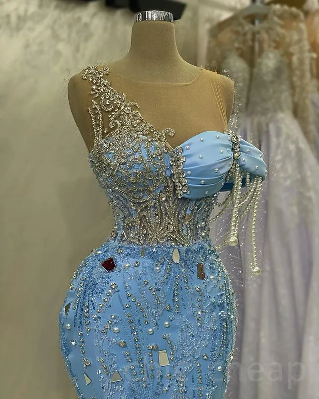 2023 May Aso Ebi Beaded Crystals Prom Dress Sequined Lace Mermaid Evening Formal Party Second Reception Birthday Engagement Gowns Dress Robe De Soiree ZJ260