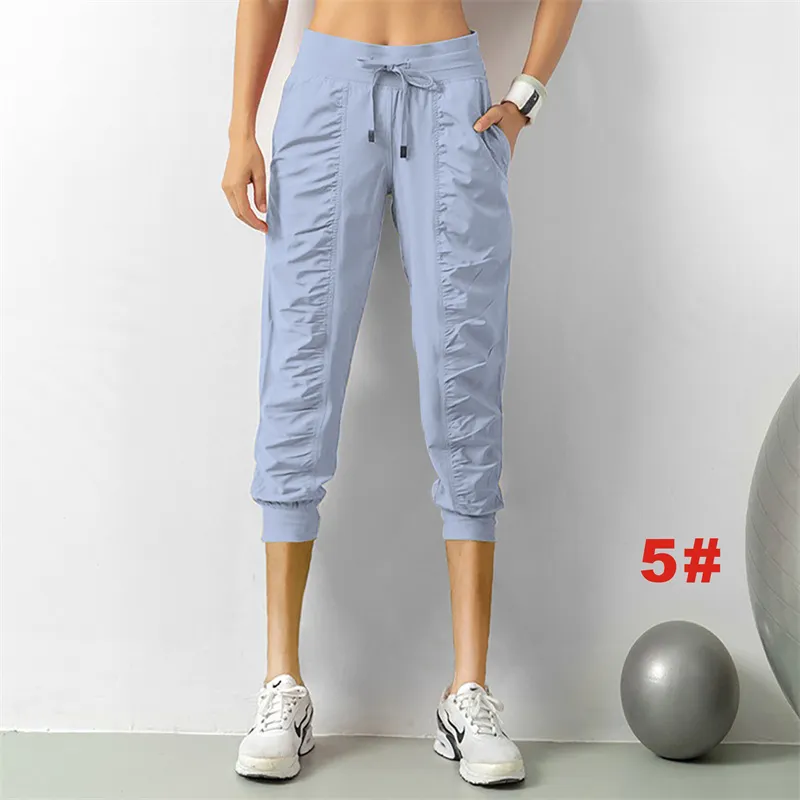 Lu Lu Lemons Yoga Jogging Women Capri Loose Sweatpants Women's Fiess Sports Pleated Croped Joggers Running Stretch Slant Feet Sweat Pants Fie Sport