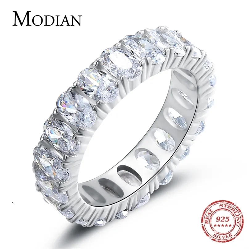 Anillo solitario Modian 100% Plata de ley 925 Anillo brillante ovalado clásico Adecuado para mujeres de lujo AAAA CZ Compromiso de bodas Joyería exquisita 230512