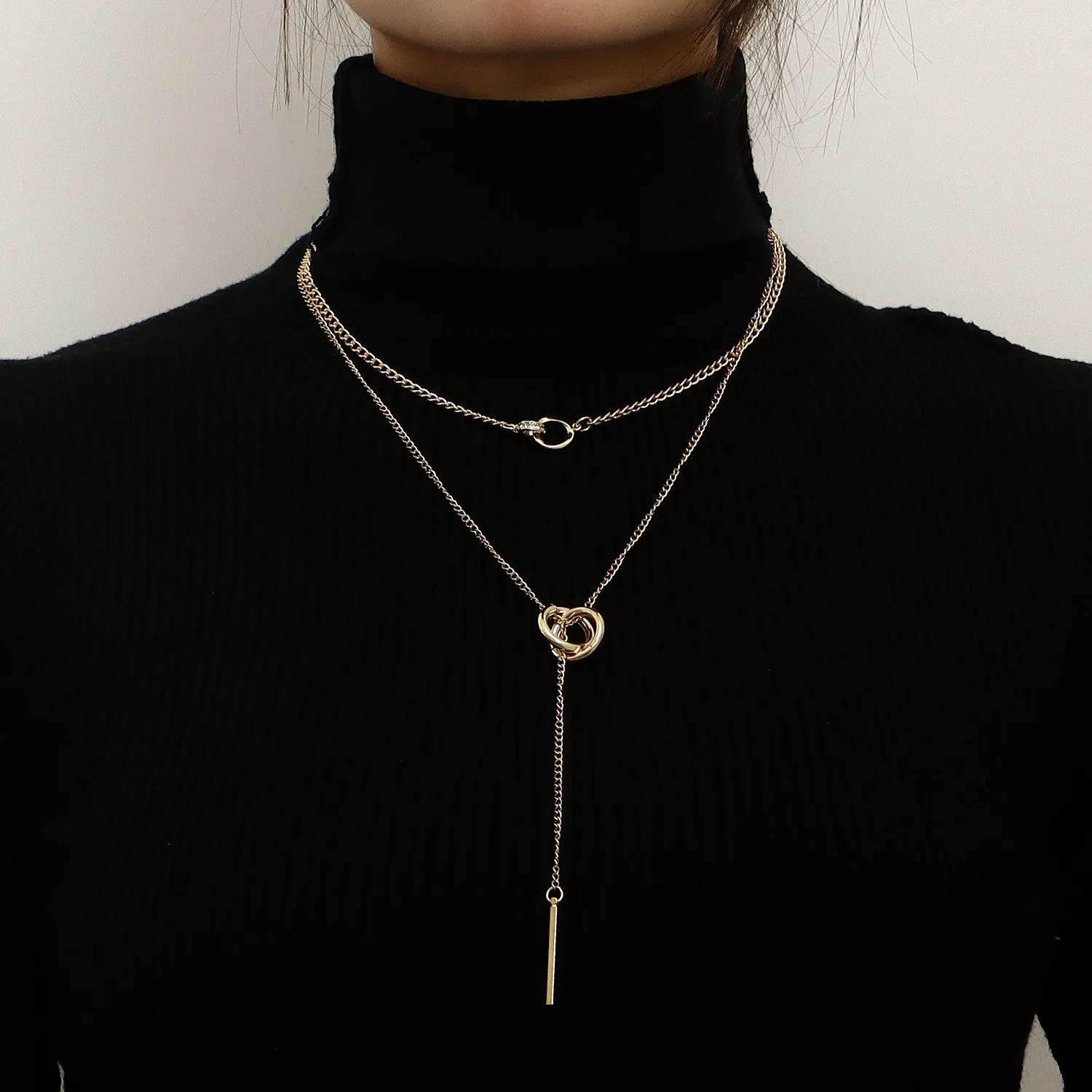 Designer Jewerly Cool Double Collar Chain Tassel Long Rod Pendant Halsband Personlig CLAVICLE DIAMOND SAMELERY Fashion SMEEXKE Layed Women