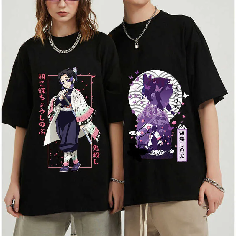 Maglietta da donna Maglietta giapponese Anime Demon Slayer Maglietta unisex Tanjirou Kamado Maglietta grafica Donna Kimetsu No Yaiba Maglietta Nezuko Maglietta femminile P230515