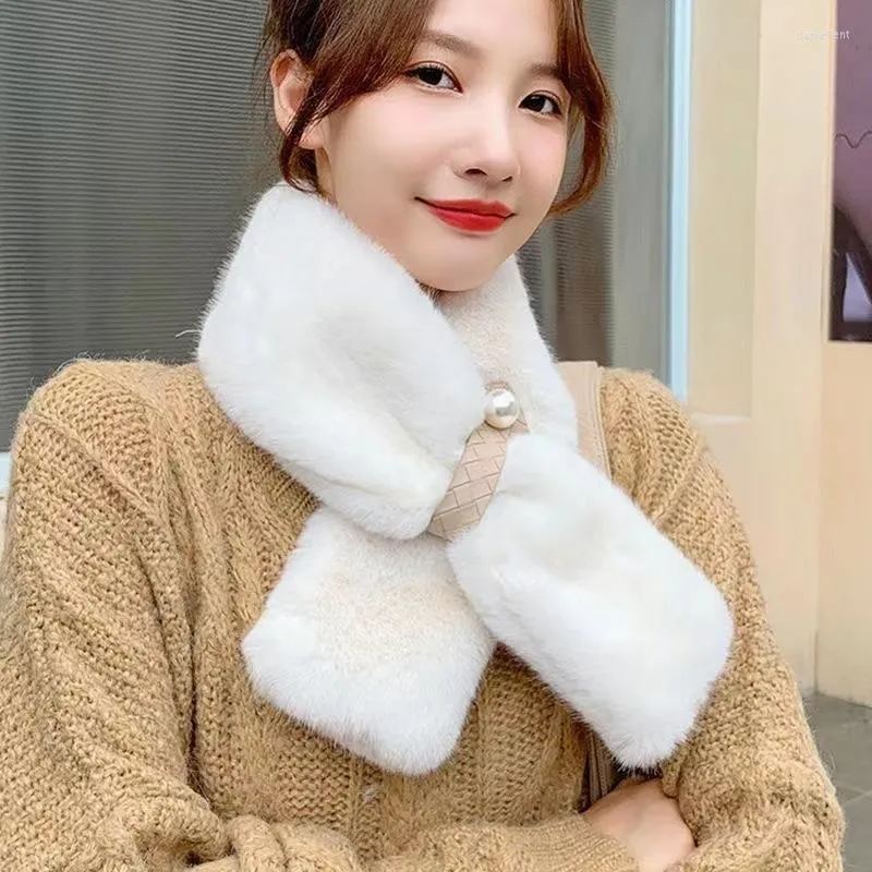 스카프 따뜻한 겨울 스카프 여성 플러시 두꺼운 머플러 단색 솜털 가짜 모피 넥타리프 패션 귀여운 여자 넥웨어