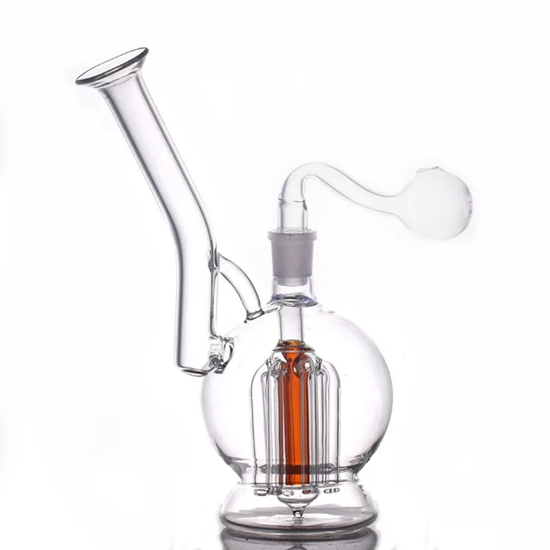 Balanador de óleo de gongue de vidro de vidro por atacado 6 pilares de filtro matriz pérc bubbler fumando bocal de cano de água do lado com 14 mm de queimador de óleo de vidro macho tubo e tigela