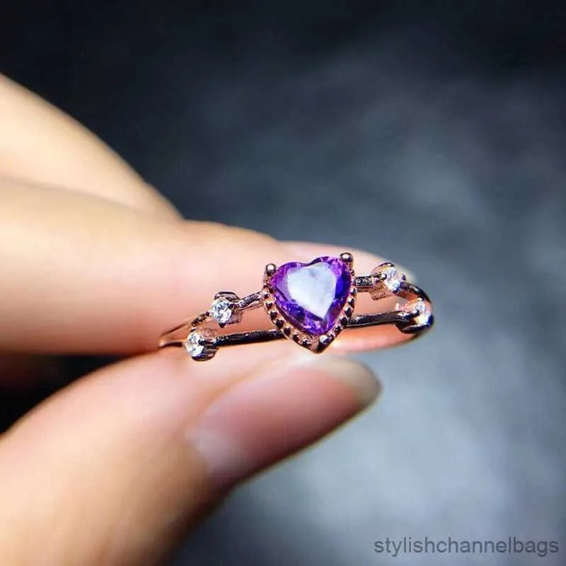 Кольца группы романтическое предложение ювелирные украшения для женщин с ярко -фиолетовым сердцем в форме каменного обручального кольца розовое золото подарки