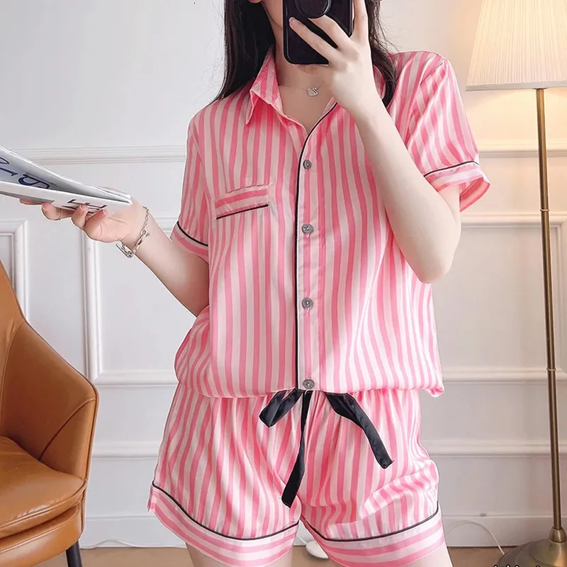 Pink and white striped silk pajamas store