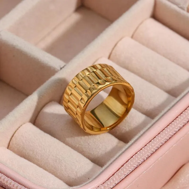 Anillos de racimo TAUAM 2023, correa de reloj de acero inoxidable, textura dorada para mujer, anillo Vintage hipoalergénico sin deslustre, joyería