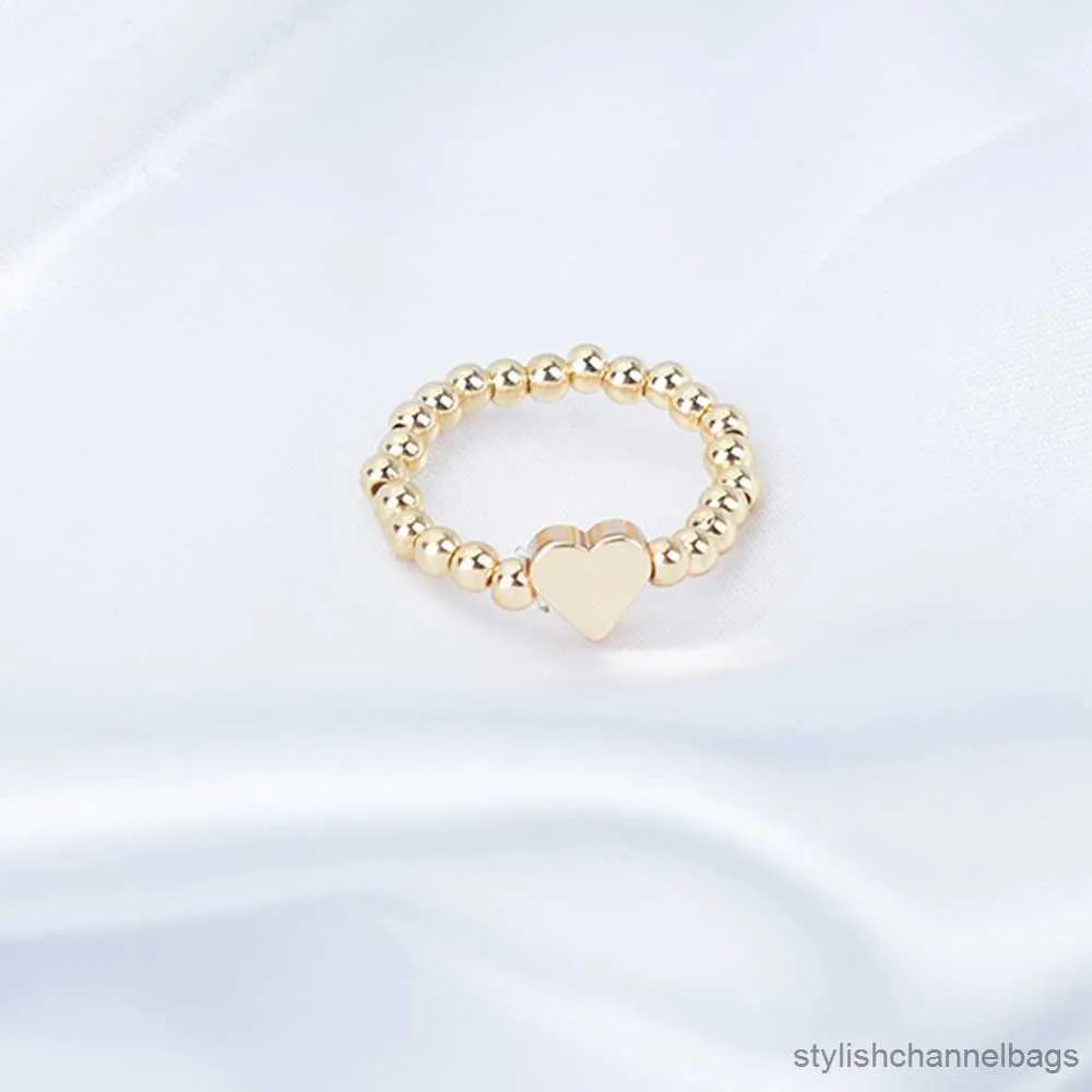 Pierścienie zespołu ręcznie robione złoto kolorowe koraliki dla kobiet geometryczne serce elastyczne pierścień prosta biżuteria na palce Anelli femme