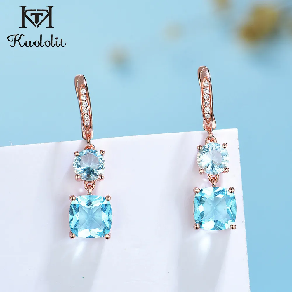 Ear Mankiet Kuololit Blue Topaz Clipstone Kolczyki 925 Kolczyki srebrne francuskie kamień szlachetny używane do doskonałego zaręczyn 230512