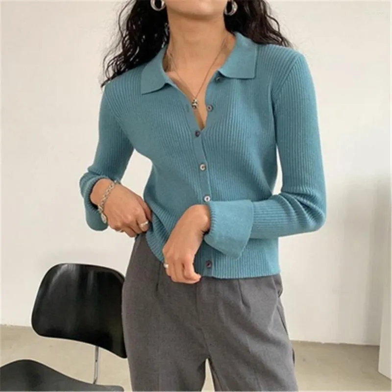 Malhas femininas 2023 Spring Summer Summer Autumn Jacket Menina Menina Finque Cardigã Blusa de Manga Full Slim Cropped Tops Moda coreana