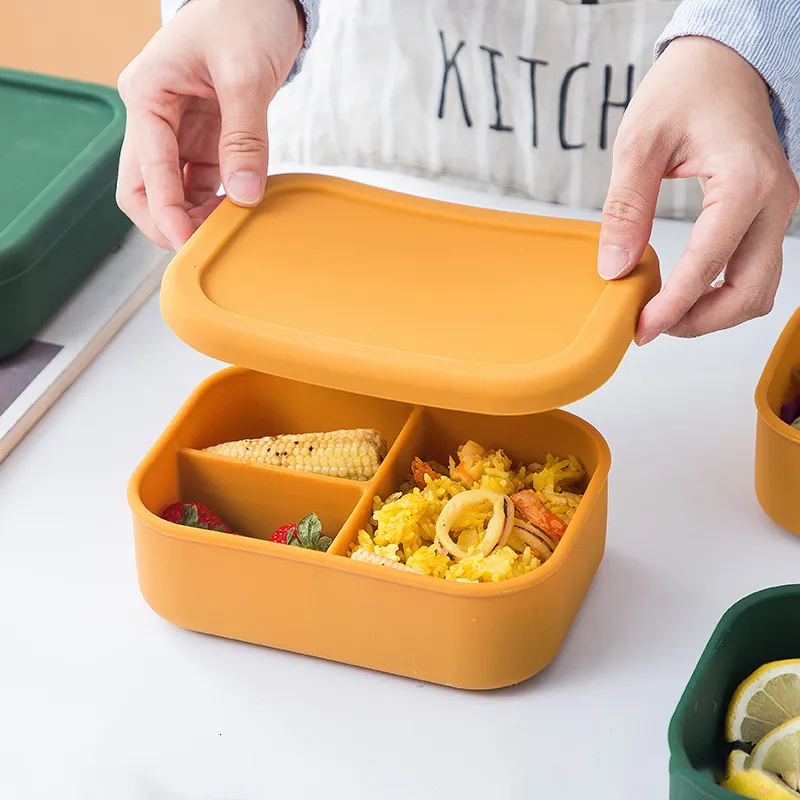 Bento-Boxen mit Deckel, Silikon-Lunchbox, Frischhaltebox, Bento-Obstsalat-Frischhalteschüssel, tragbar, versiegelt, rechteckig, Picknick-Lunchbox 230515