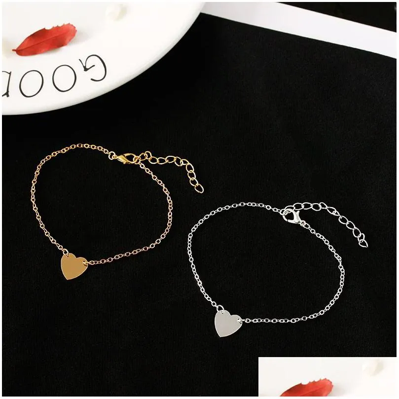 Braccialetti con ciondoli Polsino a forma di cuore per le donne Ragazze Bracciale in metallo color argento color oro Dichiarazione di gioielli Consegna all'ingrosso di goccia Dhgjd